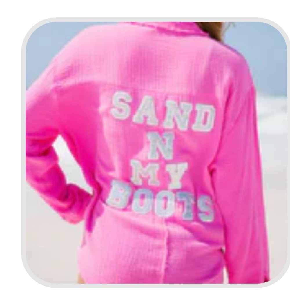 Hot Pink Judith March Sand in my Boots Beach Cover-up Button Down Shirt